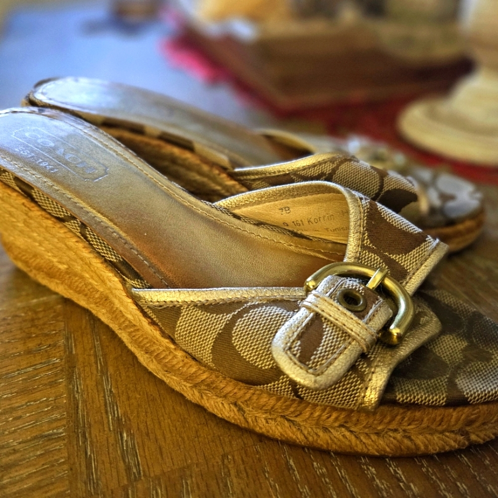 COACH logo wedge Espadrille type rope sandals size 7B